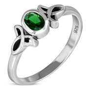 Thin Solid Silver Celtic Green CZ Ring, r329
